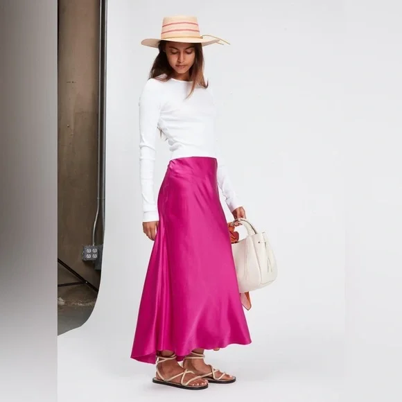 NWT Rag & Bone Jaci Satin Midi Dress Deep Pink - Picture 1 of 6